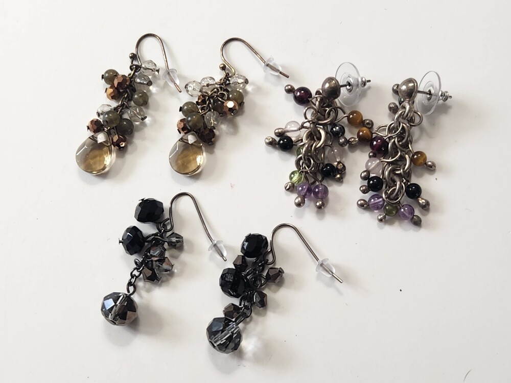 3 pr Glass Bead Earrings Faceted Dangle Multi-colored Boho Cha Cha Handcrafted